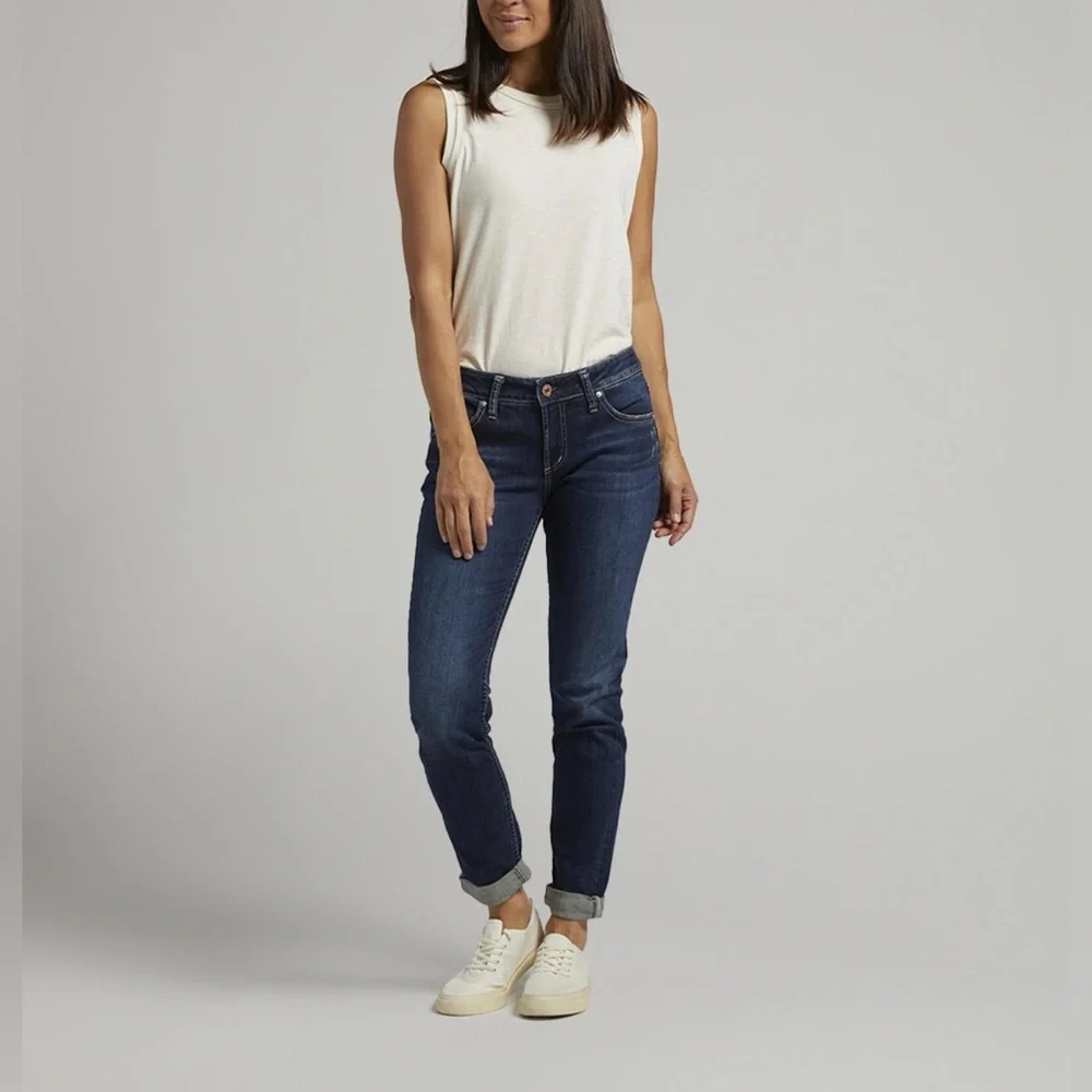 Silver Jeans Co. Women's Boyfriend Mid Rise Slim Leg Jean - Picture 1 of 7